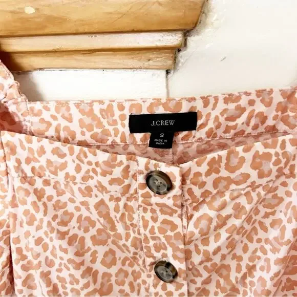 J. Crew Cottage Dress Pink Leopard Cotton Short Puff Sleeves Button Down Size S - Picture 3 of 8